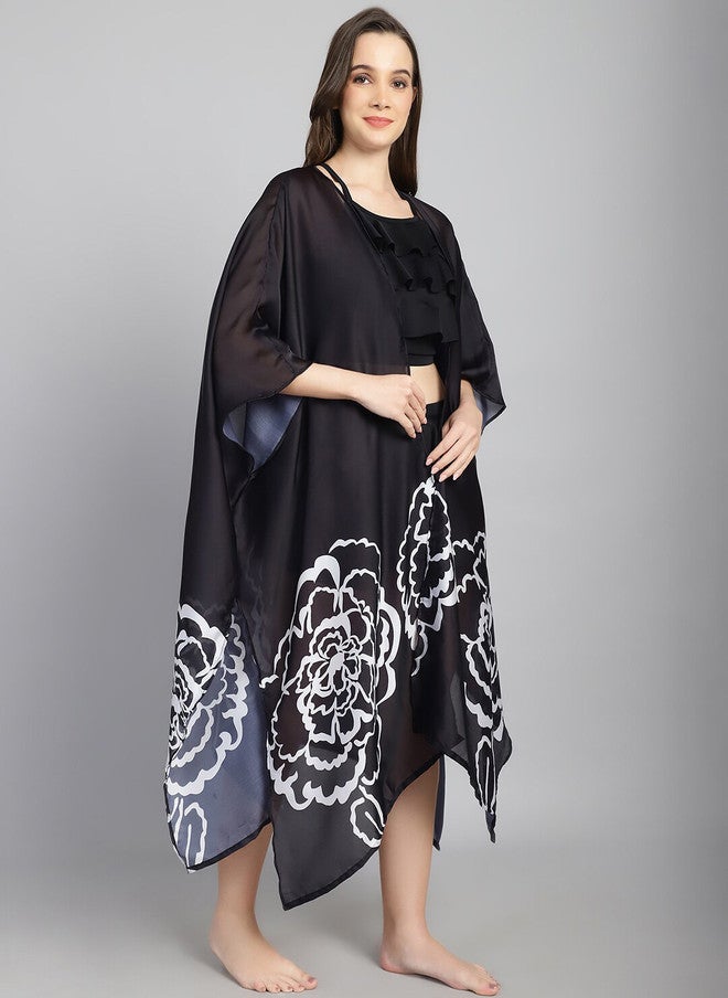 CUKOO Floral Long Slit Swimwear Cover up Top - Image 3
